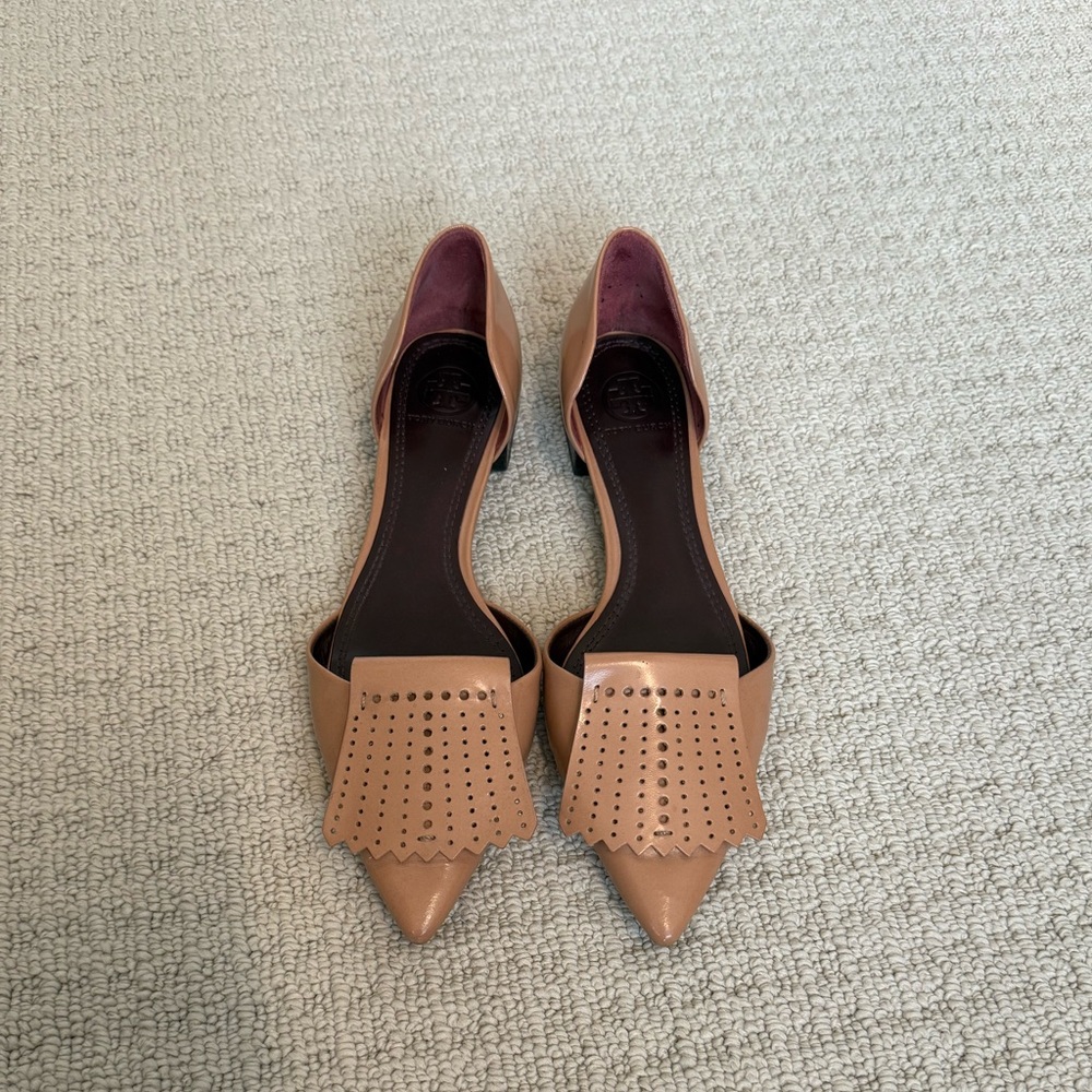 Tory Burch Tan Flats with Scalloped Detailing